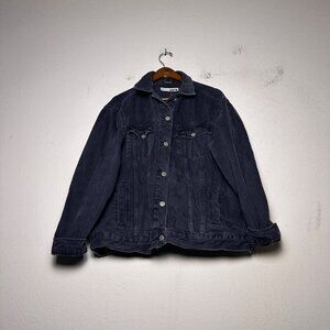 Topshop Moto Denim Jean Jacket Women 12 Faded Black Biker Button Up Y2K Silver